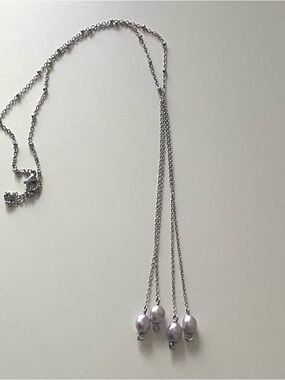 Silver Lariat Necklace with Lavender Pearl Drops